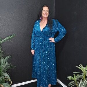 Dazzling Teal Sequin Maxi Dress